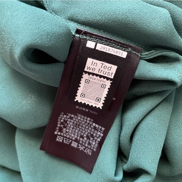 Ted Baker Jamiiee Puff Sleeve Foil Polka Dot Top Blouse Green Gold Size 5 Large - Picture 3 of 15